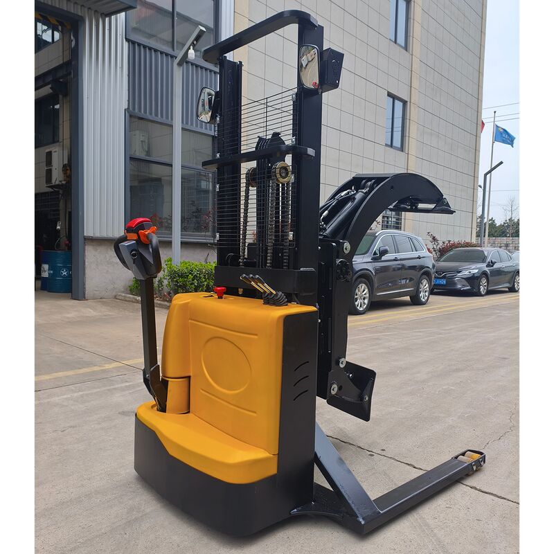 Customized 1000kg 2meters full electric walkie stacker with clamp for roll handling and lifting